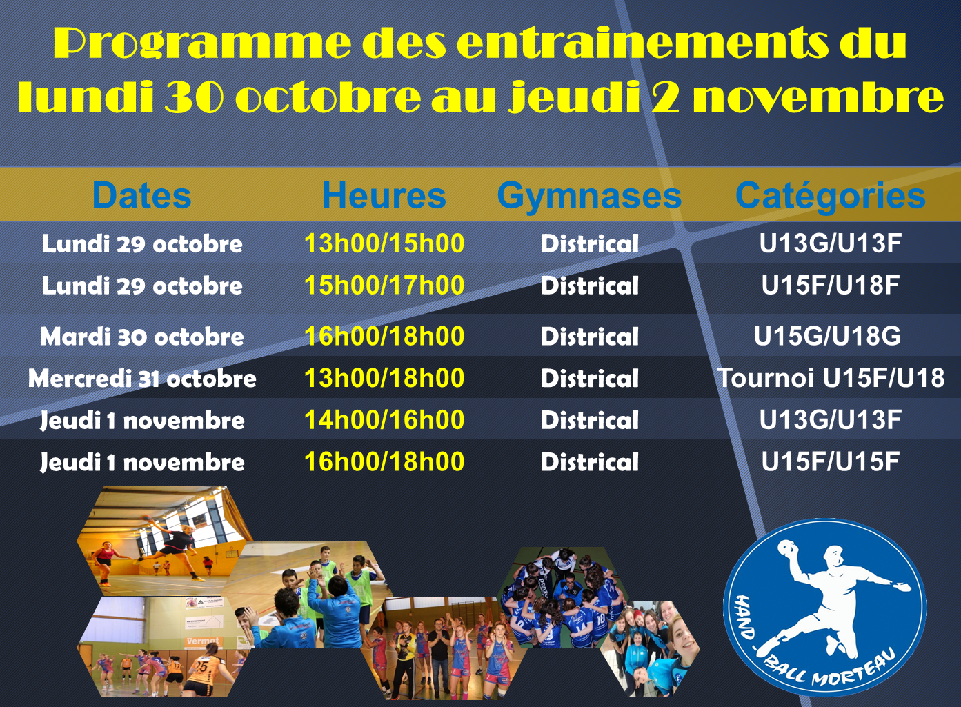 251018 programme entrainements jeunes vaca toussaints