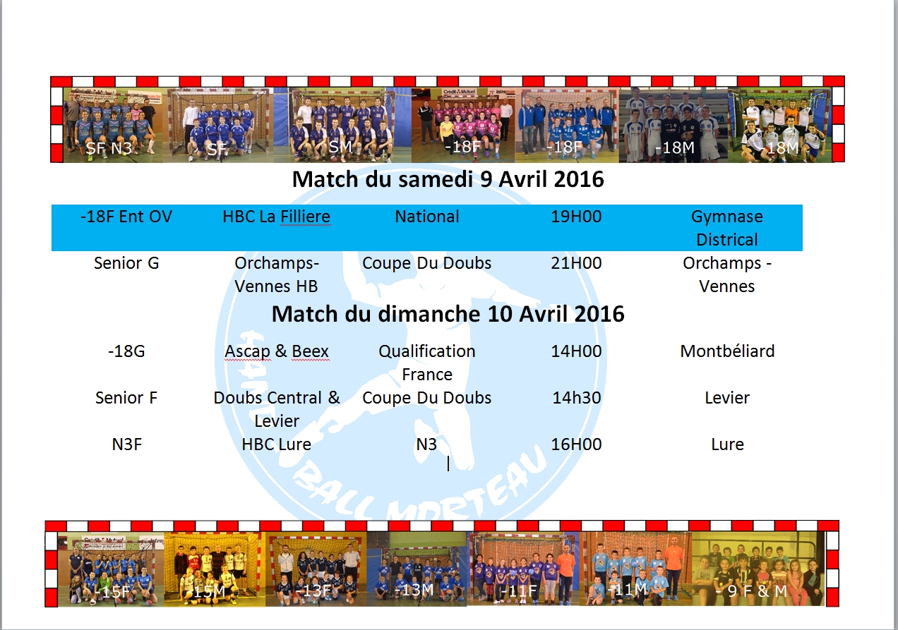 9 10 avril 2016 matchs