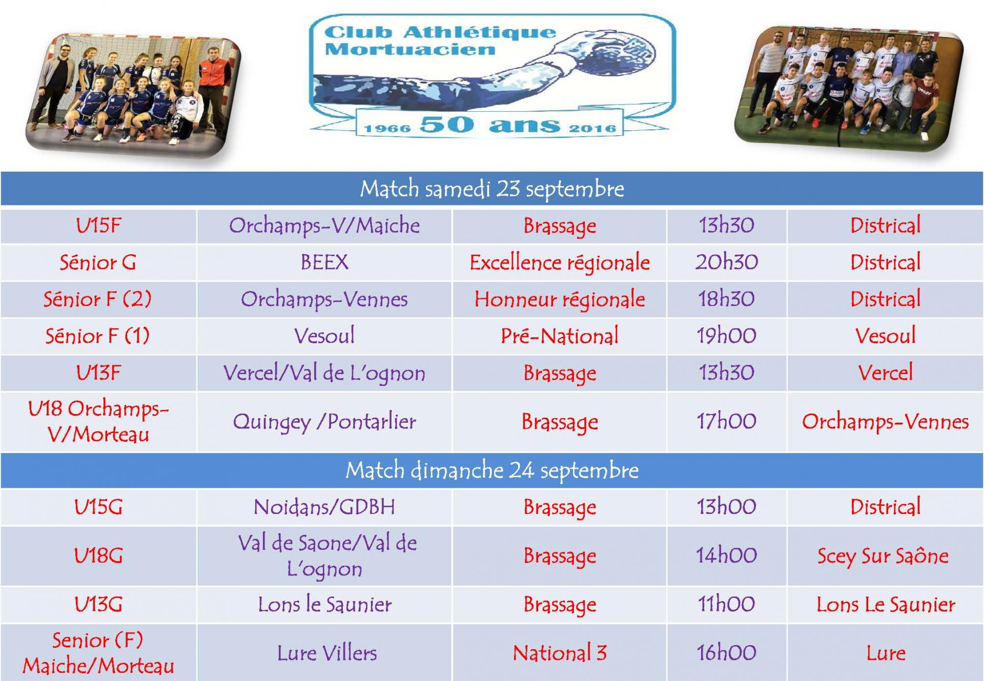 Competitions de la semaine 23 24 septembre