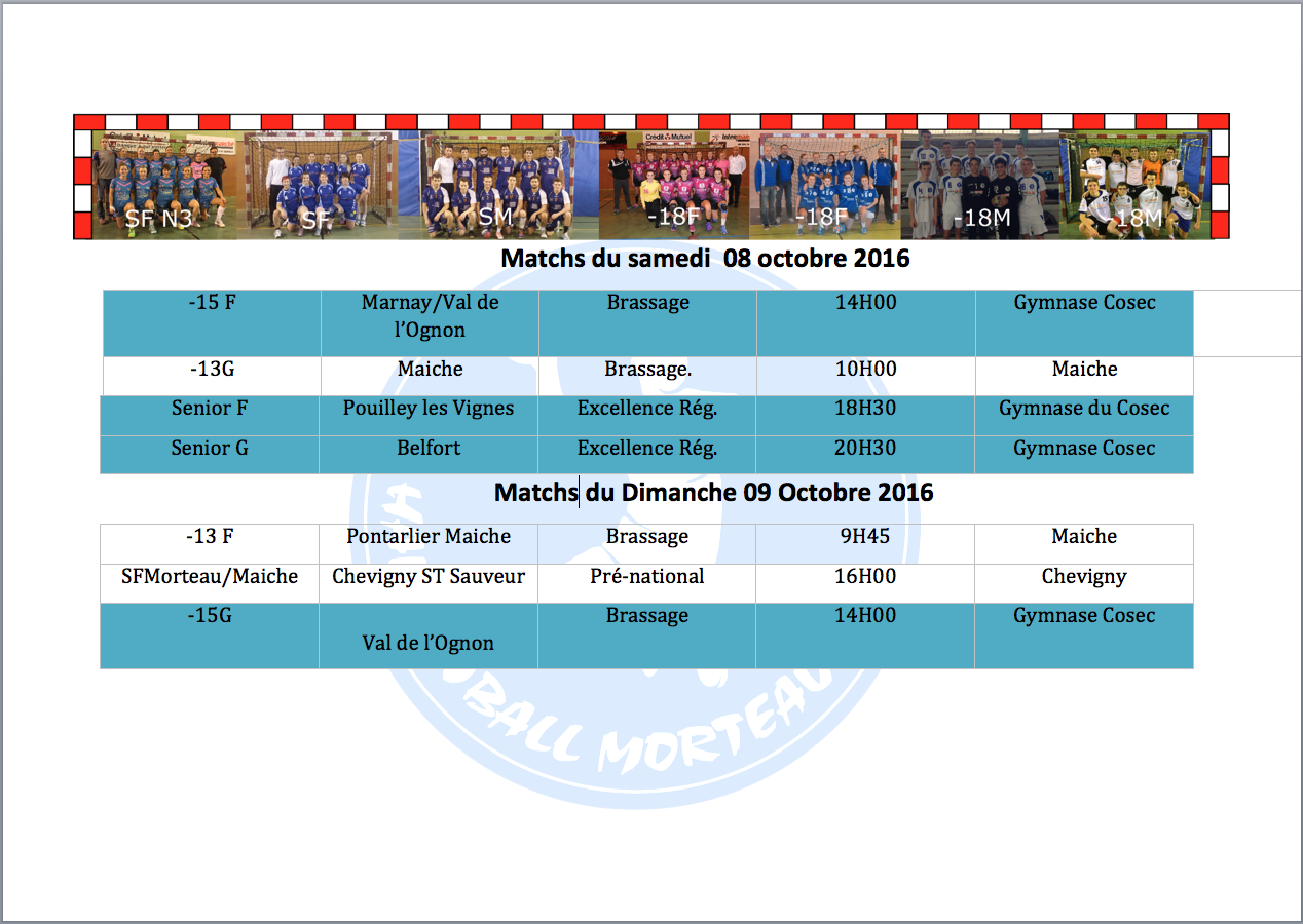 Matchs 08et9 octobre