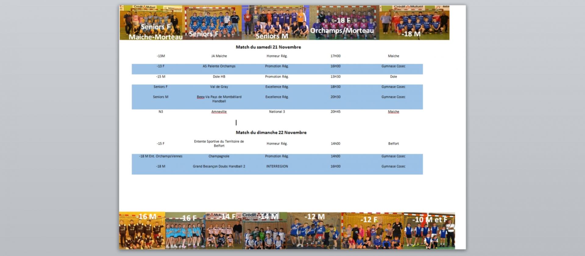 Matchs 21 22 novembre 2016