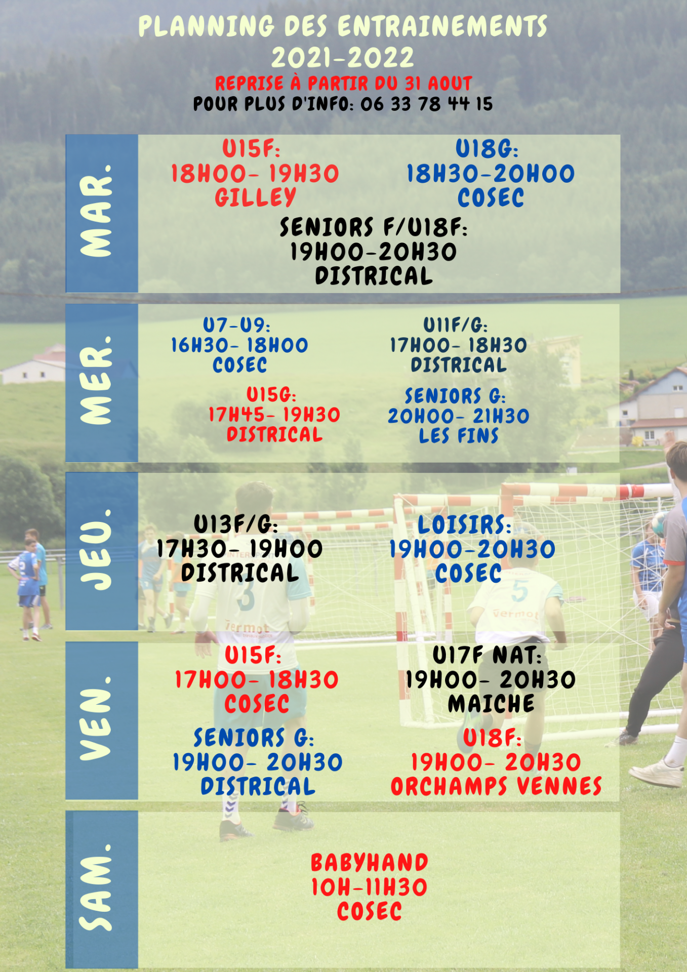 Planing entrainement 2021 2022