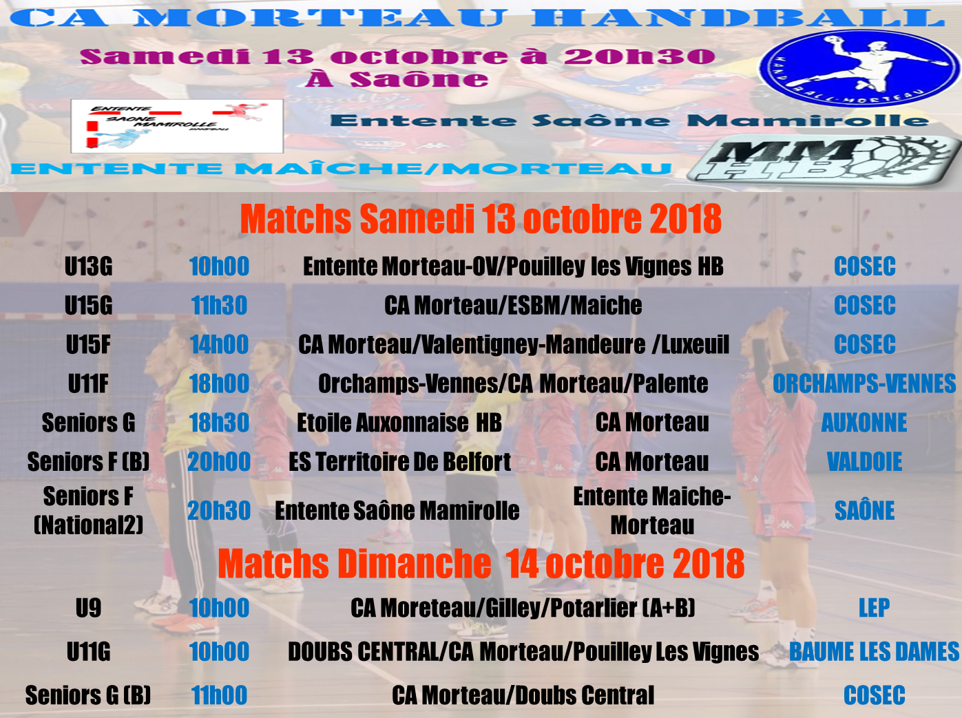 Programme des matchs 13 14 octobre