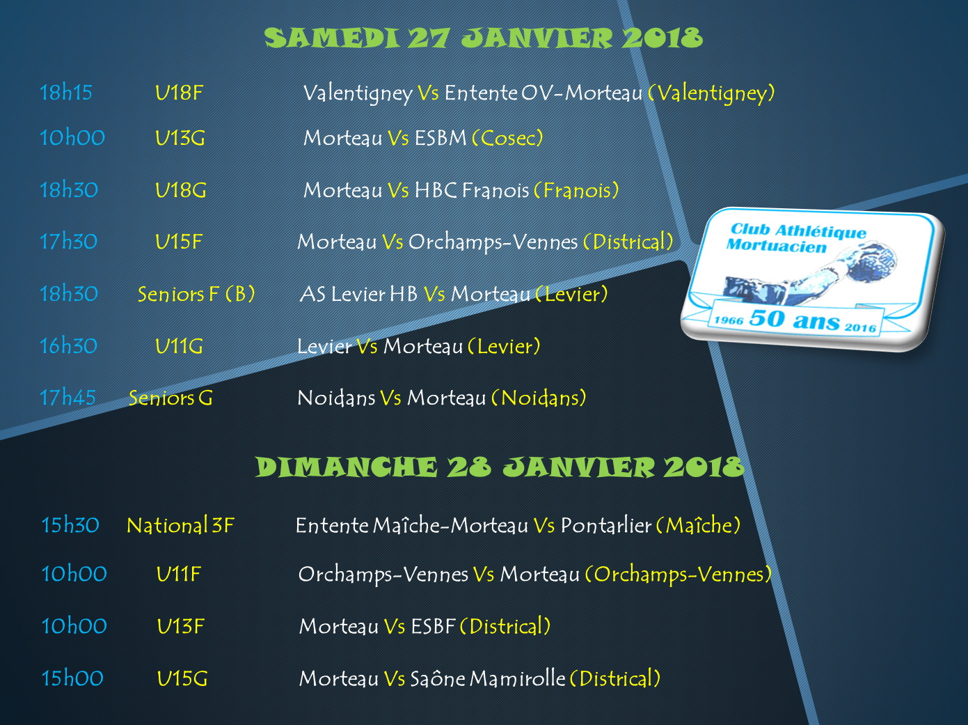 Programme des matchs 27 28 janvier 1