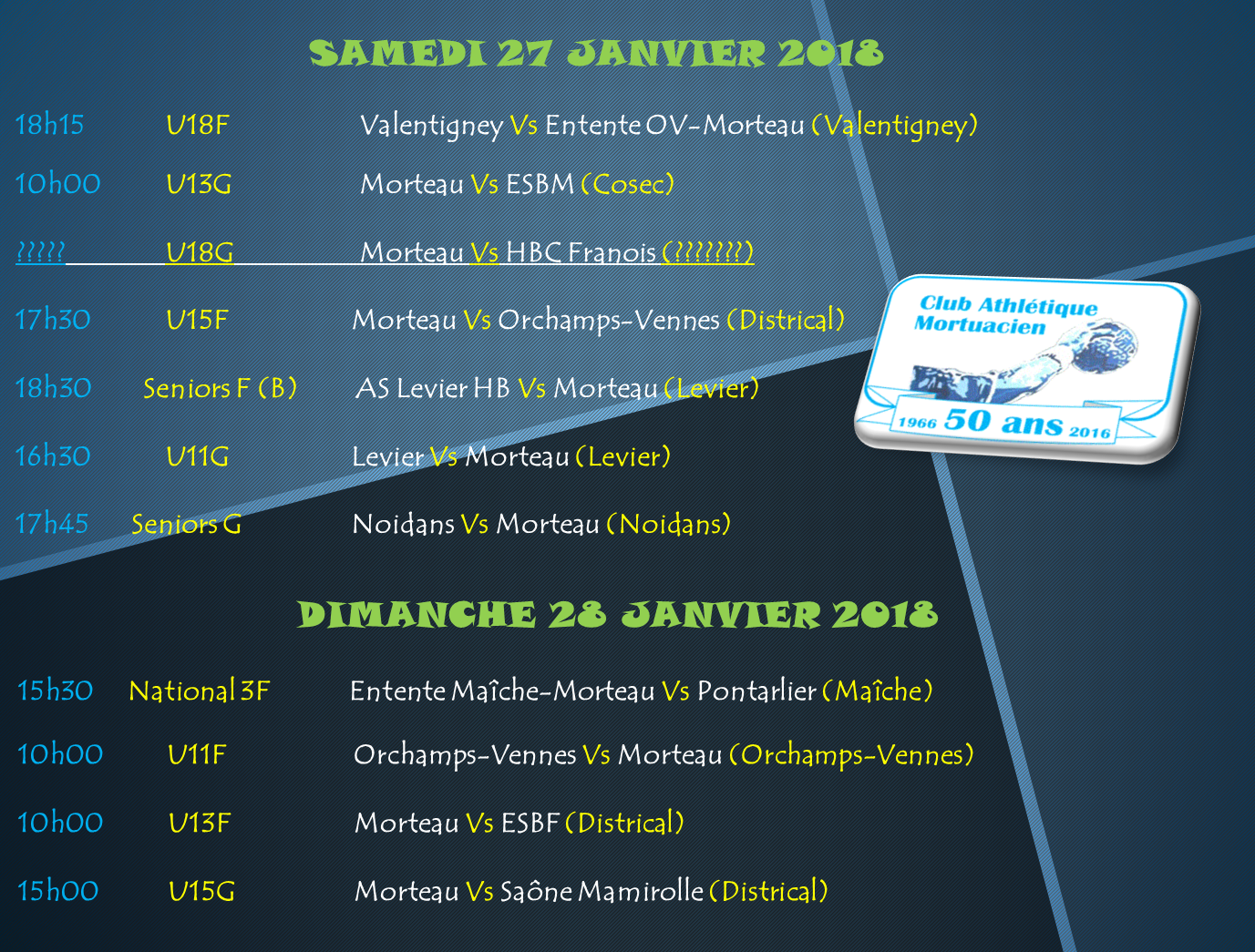 Programme des matchs 27 28 janvier
