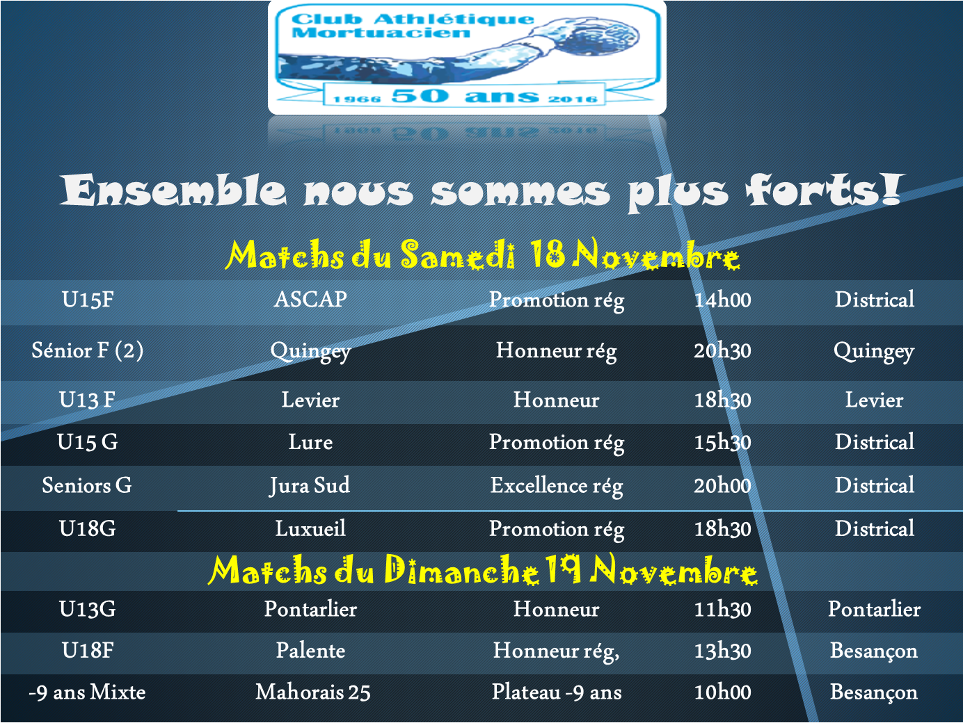 Programme des matchs du 18 19 novembre