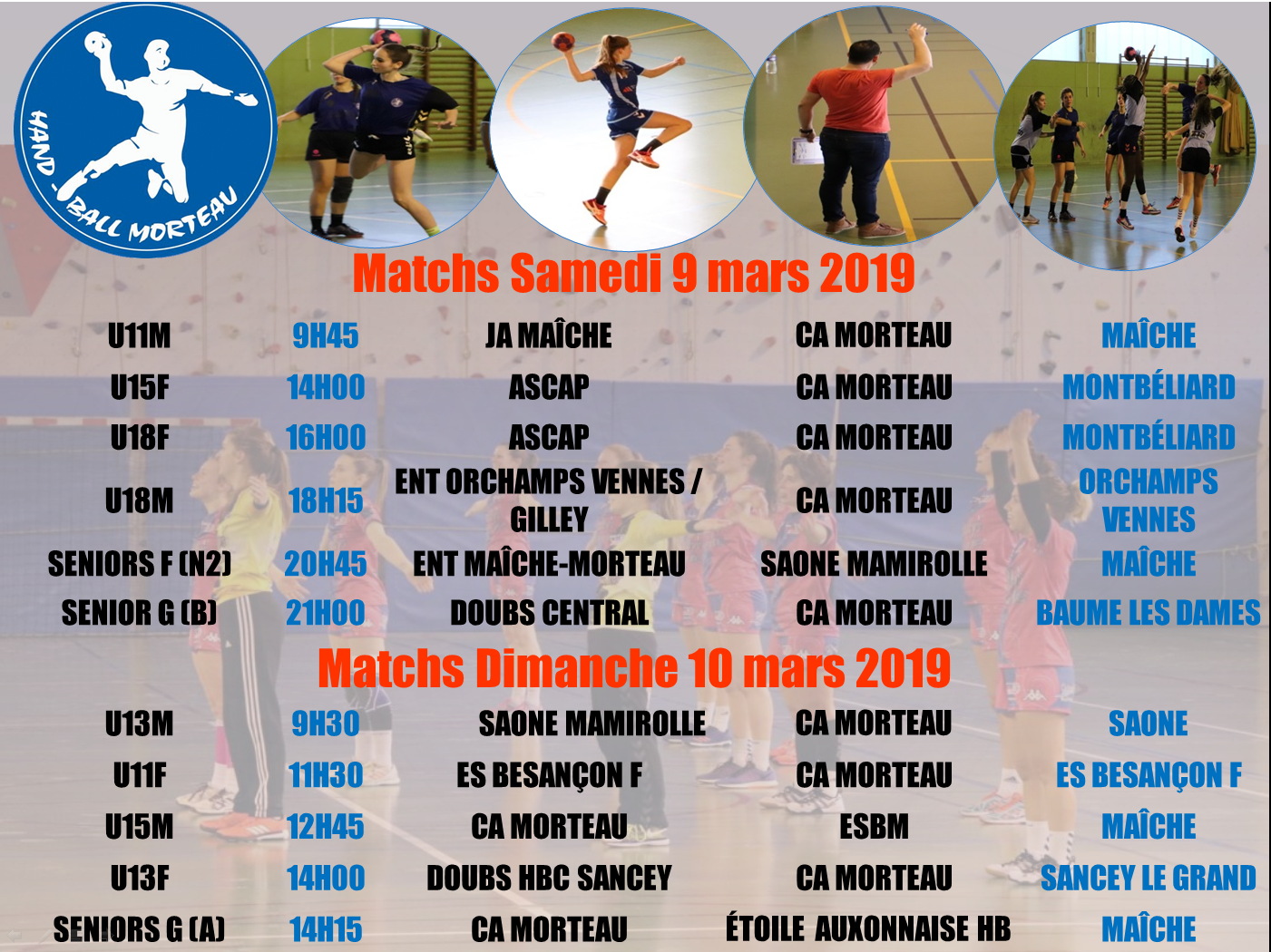 Programme matchs 9 10 mars