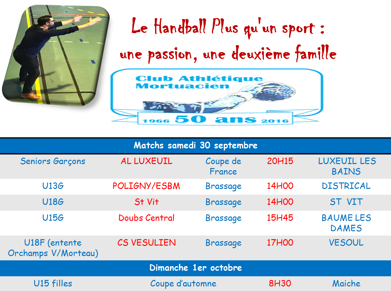 Programmes des matchs 30 1 octobre